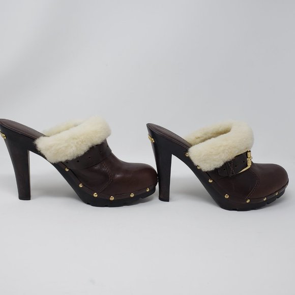 Michael Kors Brown Shearling Clogs - Picture 2 of 12